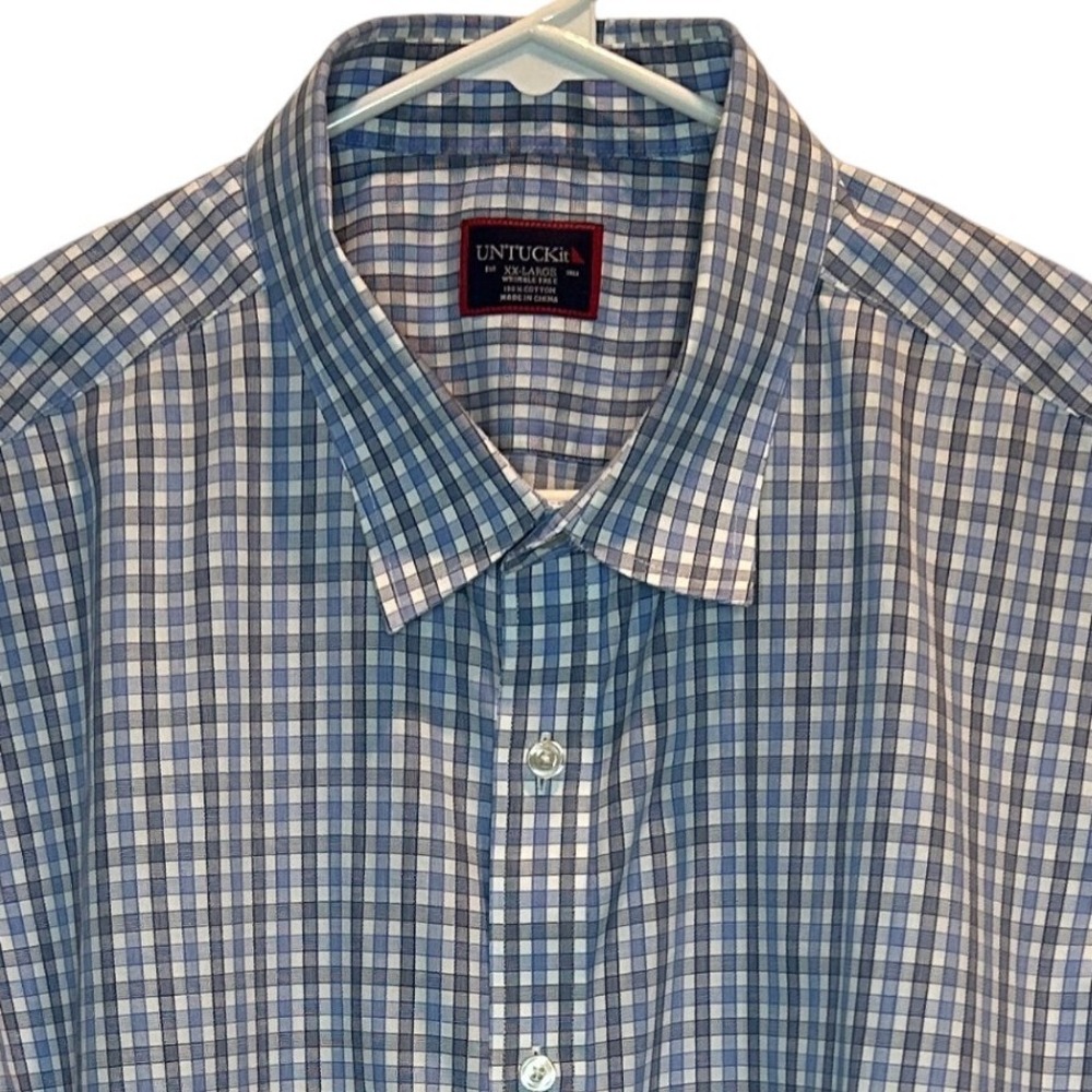 UNTUCKit Mens XX-Large Blue White Gingham Short Sleeve‎ Button Down Shirt